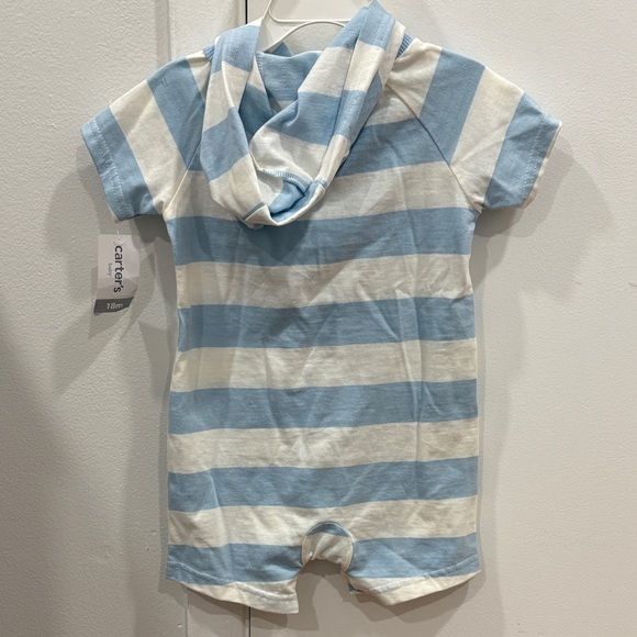 Carter's Light Blue and White Baby Hooded Romper - Picture 3 of 4